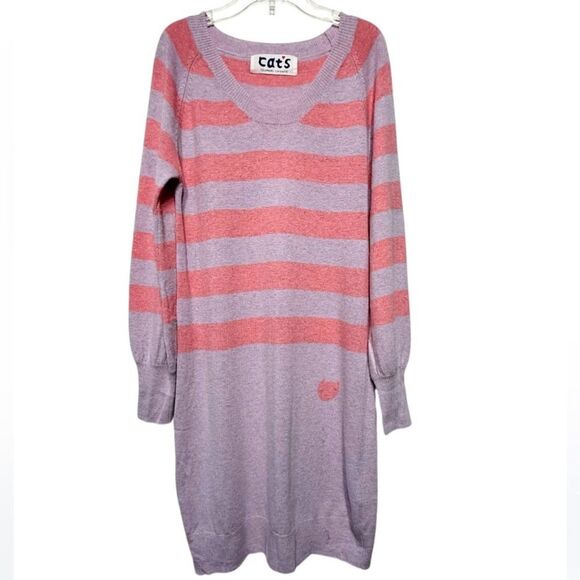 Cat's Tsumori Chisato Striped Cashmere and Angora Blend Long Sleeve Sweater Dres - Picture 3 of 12
